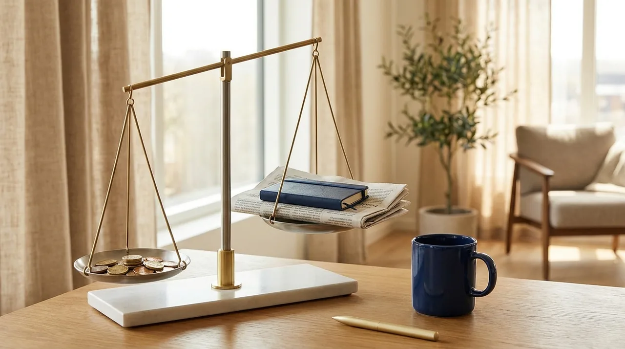 A balanced scale with coins, representing a stock and bond mix
