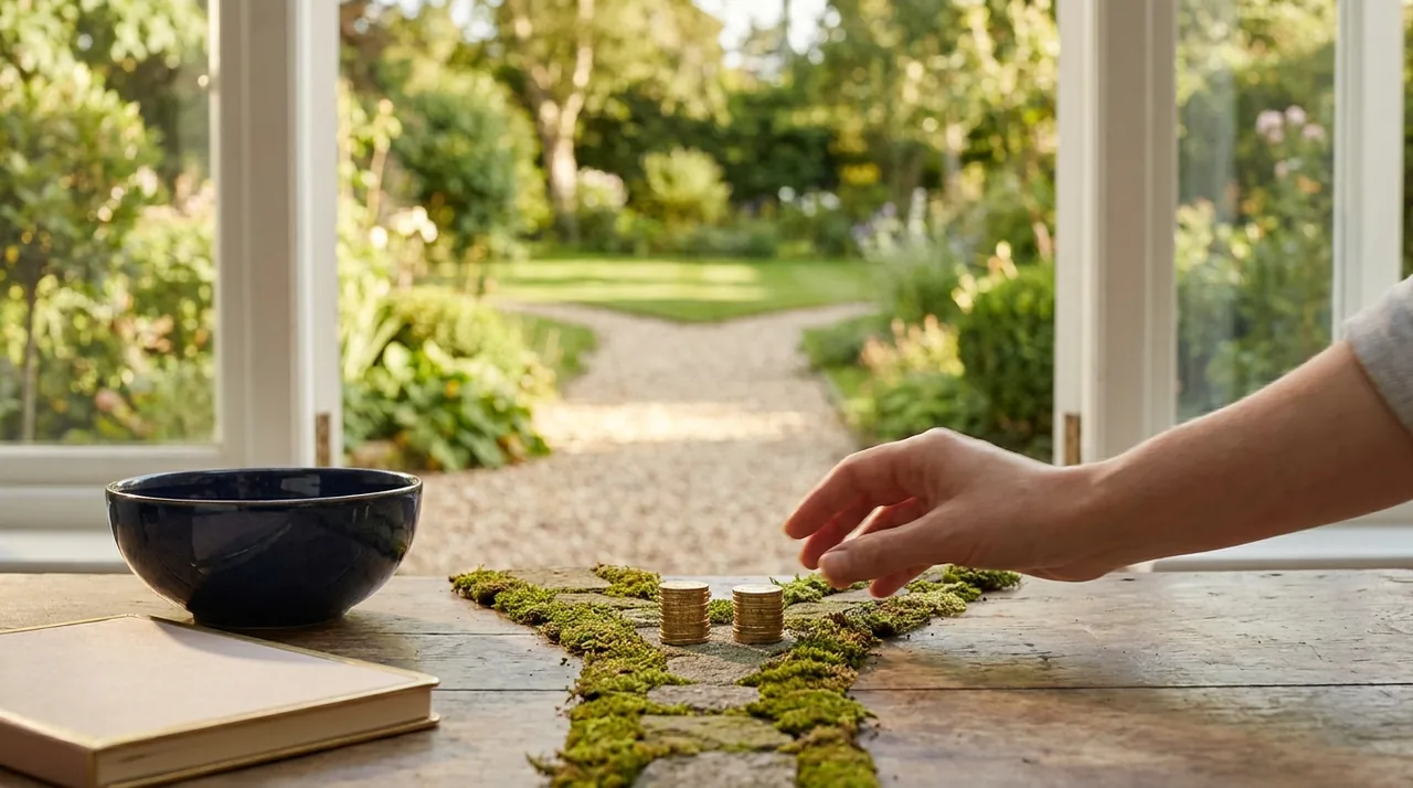 A fork in a path with coins on each side, debt payoff or investing