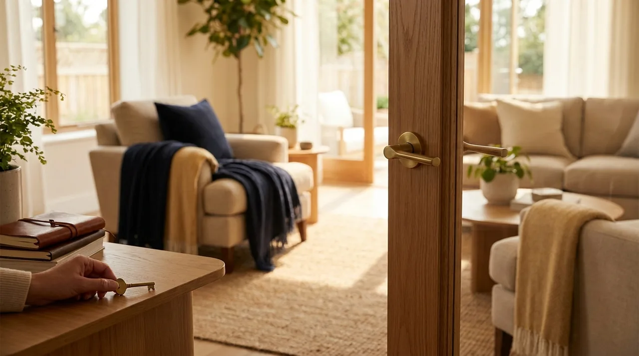 A home with a small open door, representing tapping home equity