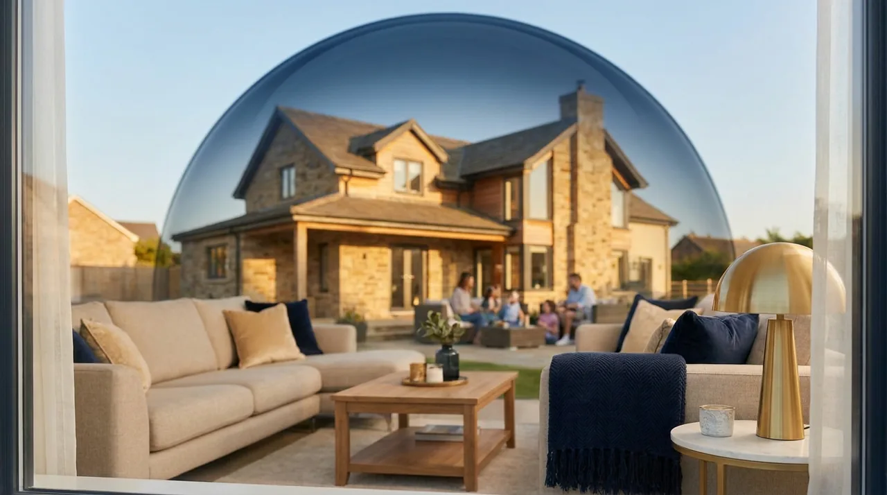A family home under a clear sky, a sense of protection and security