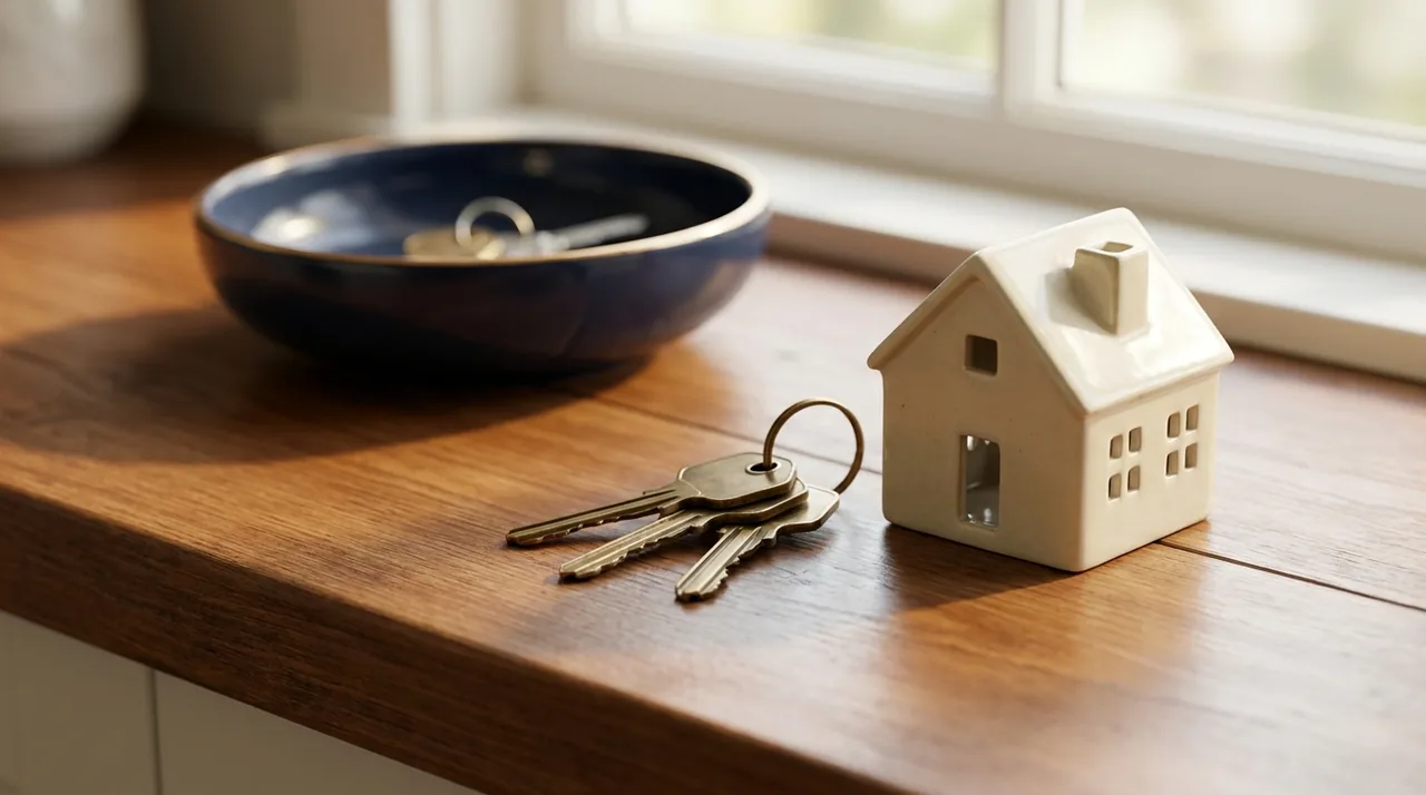 A first home with keys on the counter, representing a new mortgage