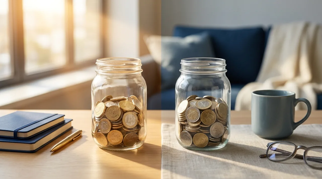 Two labeled jars representing Roth and traditional retirement savings on a desk