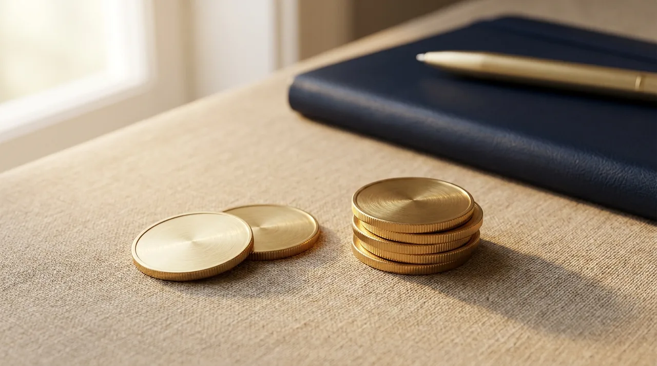 Two coins becoming four, representing money doubling