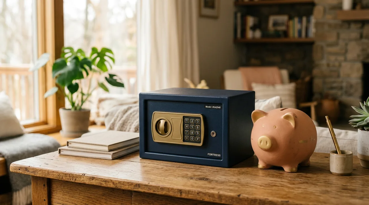 A safe and a piggy bank side by side, two homes for cash